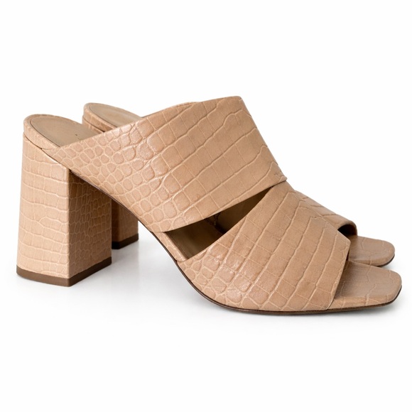 Vince Nelda Cutout Croc-Effect Leather Mule Heels size 8.5